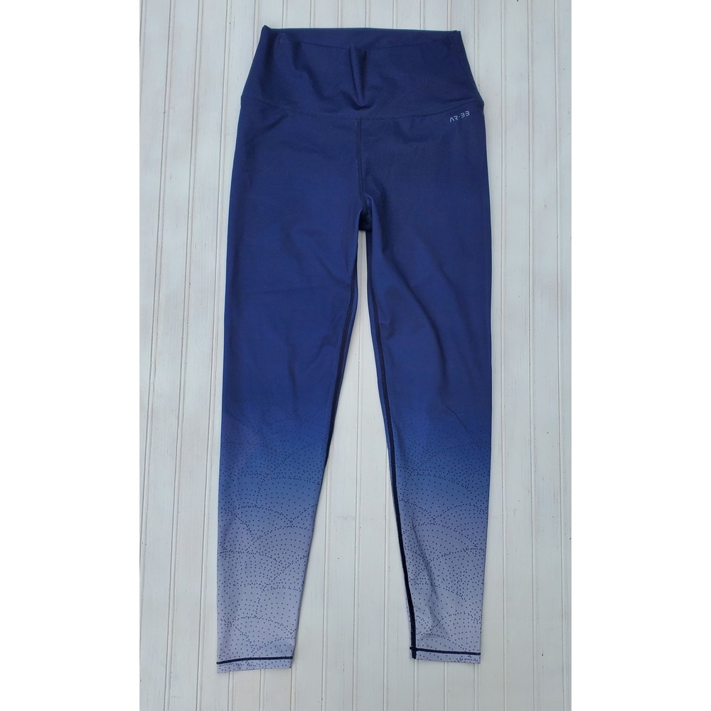 AR-33 Women Blue Ombre Geometric Dot High Waist Leggings Size Medium Yoga Gym